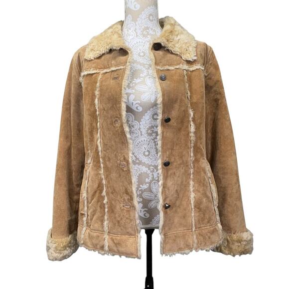 Wilson's Leather Maxima Tan Leather Fur Lined Penny Lane Coat Large 70s Retro - Picture 4 of 7